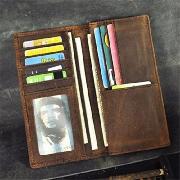 NEW MENS Real Leather Zipper Long Wallet Brown - Picture 7 of 8